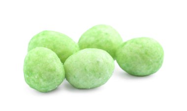 Pile of wasabi coated peanuts on white background