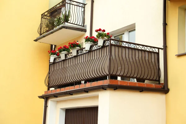 Stylish Balcony Decorated Beautiful Potted Flowers — Foto de Stock