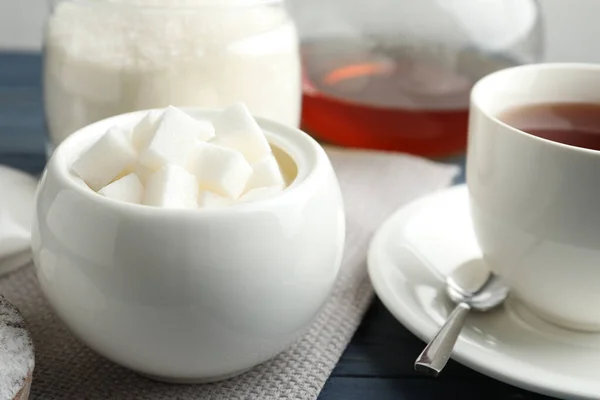 Refined Sugar Cubes Ceramic Bowl Table — Stock Photo, Image