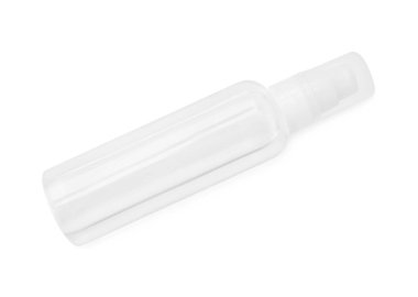 Bottle of micellar cleansing water isolated on white, top view