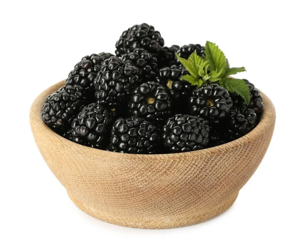 Bowl Fresh Ripe Blackberries Isolated White — Fotografia de Stock