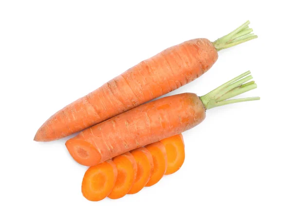 Tasty Ripe Organic Carrots White Background Top View — Stok Foto