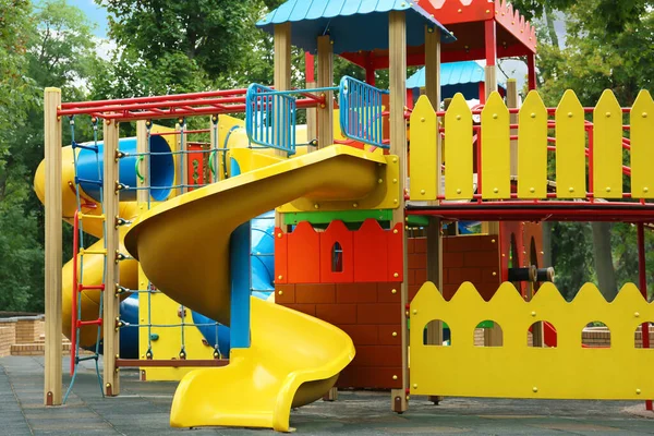 New Colorful Castle Playhouse Slide Children Playground — 图库照片