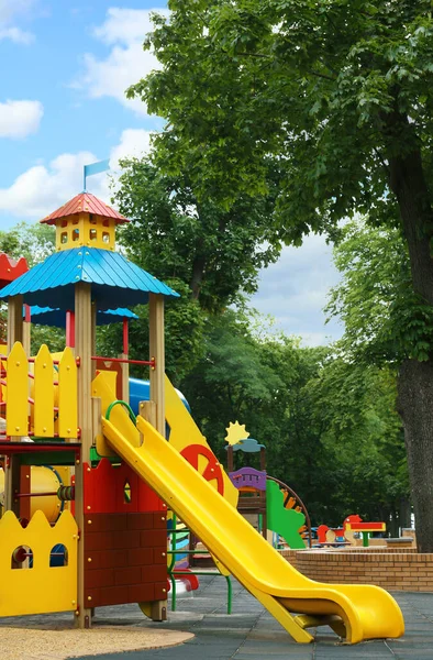New Colorful Castle Playhouse Slide Children Playground — 图库照片