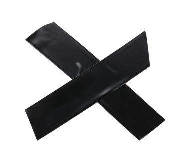 Cross of black insulating tape isolated on white, top view