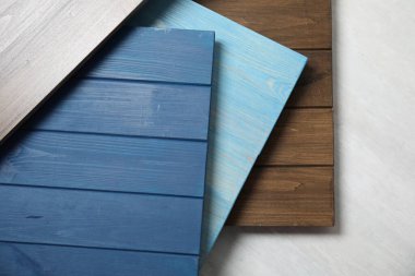 Fotoğraf için farklı ahşap yüzeyler, düz yatış. Fotoğraf arkaplanı şık