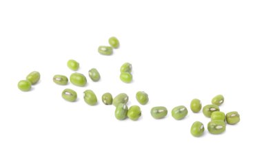 Green mung beans on white background. Organic grains