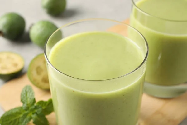 Fresh Feijoa Smoothie Glass Table Closeup View —  Fotos de Stock