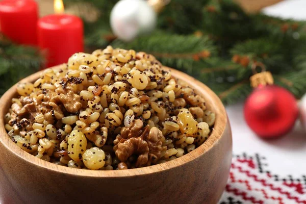 Traditional Christmas Slavic Dish Kutia Bowl Closeup — Stock Photo, Image