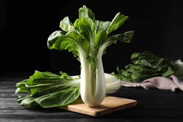 Fresh Green Pak Choy Cabbages Black Wooden Table — Stock Photo, Image