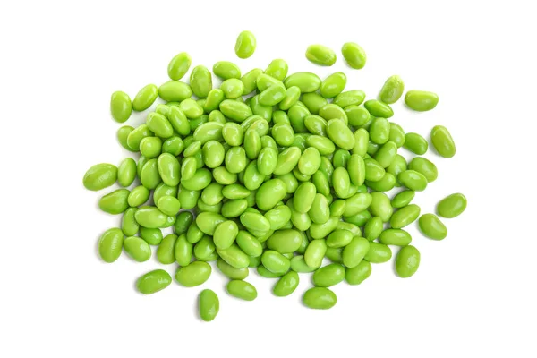 Pile Fresh Edamame Soybeans White Background Top View — Stok fotoğraf