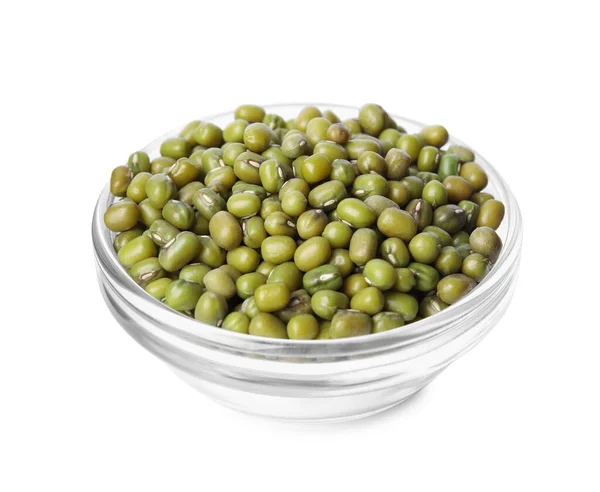 Glass Bowl Green Mung Beans Isolated White Organic Grains — Φωτογραφία Αρχείου