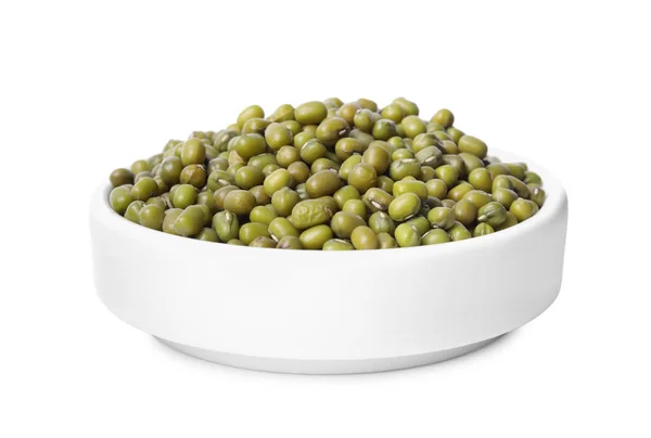 Bowl Green Mung Beans Isolated White Organic Grains — Stockfoto