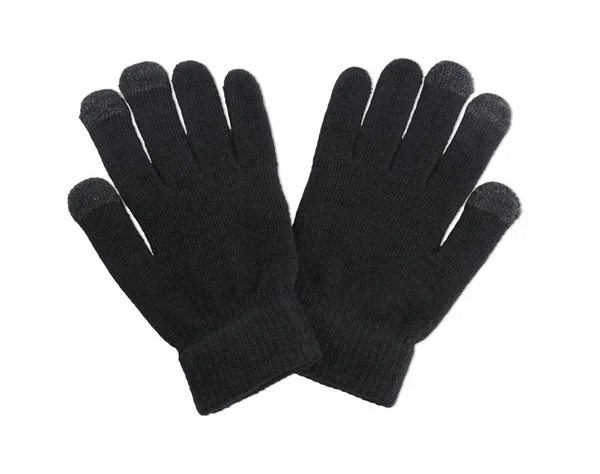Μαύρα Μάλλινα Γάντια Λευκό Φόντο Πάνω Όψη Χειμερινά Ρούχα — Φωτογραφία Αρχείου