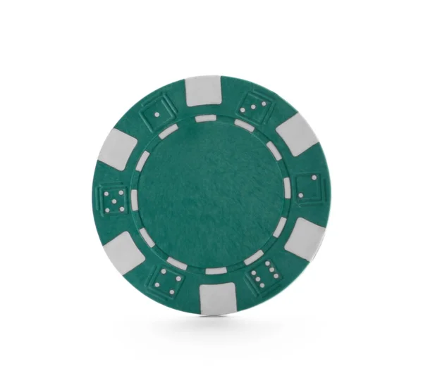 Green Casino Chip Isolated White Poker Game — Stock Photo, Image