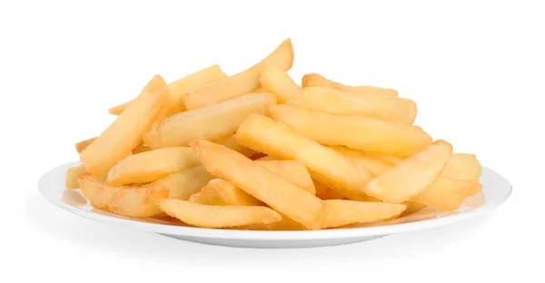 Plate Delicious French Fries White Background — Stockfoto