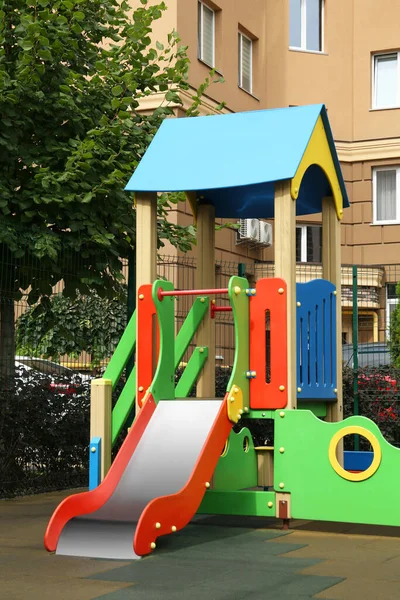 Empty Outdoor Children Playground Slide Residential Area — Stok fotoğraf