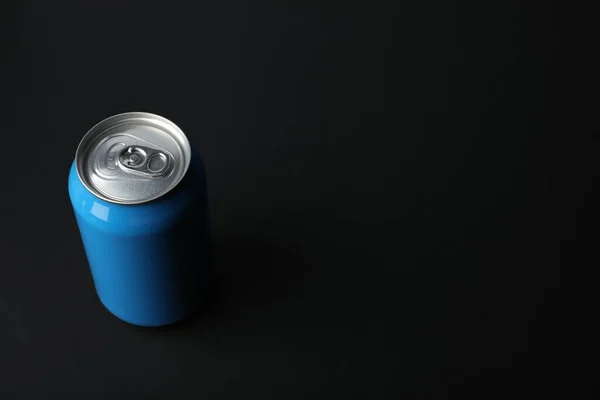 Blue Can Energy Drink Black Background Space Text — Stockfoto