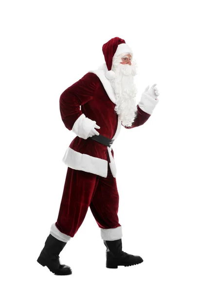 Full Length Portrait Santa Claus Walking White Background — Stock fotografie