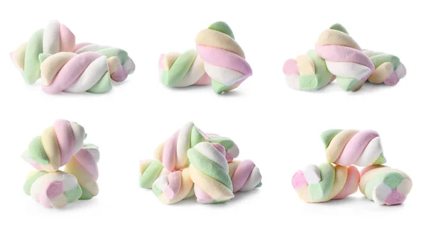 Set Tasty Colorful Marshmallows White Background — Fotografia de Stock