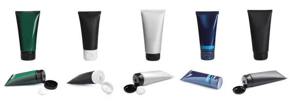 Set Tubes Facial Creams White Background Banner Design — Stock Photo, Image