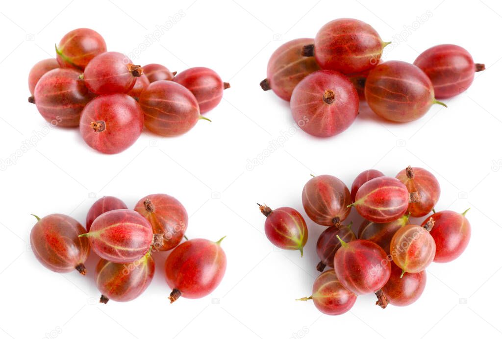 Set with fresh ripe gooseberries on white background