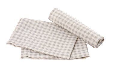 Two grey plaid napkins on white background