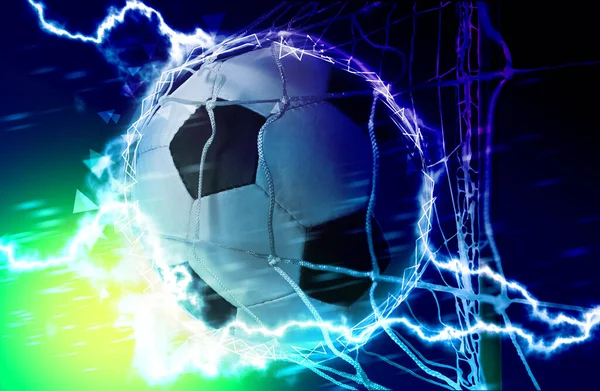 Soccer Ball Net Electrical Discharge Color Background — Stock fotografie