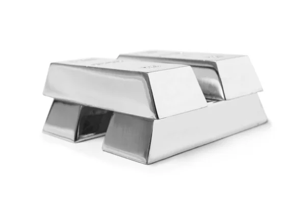 Many Shining Silver Bars Isolated White — 스톡 사진