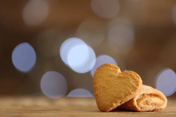 Delicious Cookies Wooden Table Blurred Background Closeup Space Text — Foto de Stock