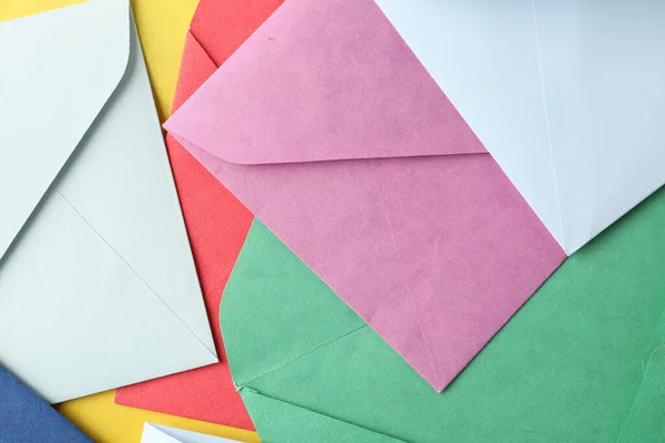 Envelopes Papel Coloridos Como Fundo Vista Superior — Fotografia de Stock