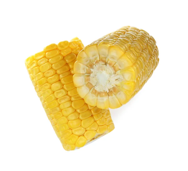 Pieces Corncobs White Background Top View — ストック写真