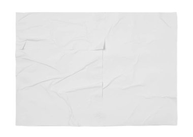 Top view of white creased blank poster on grey background