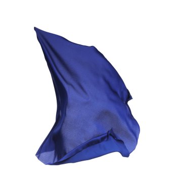 Beautiful delicate blue silk floating on white background