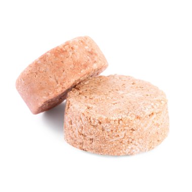 Solid shampoo bars on white background. Hair care