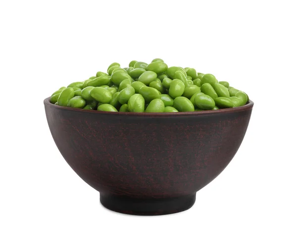 Bowl Fresh Edamame Soybeans White Background — Foto de Stock