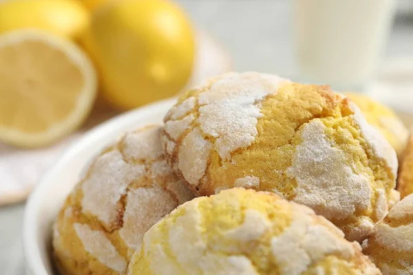 Many Delicious Lemon Cookies Bowl Closeup — Stok fotoğraf