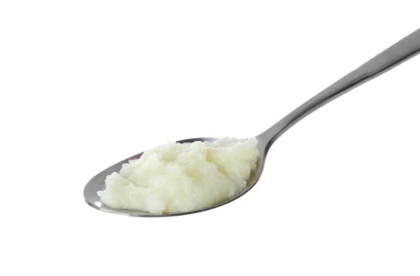 Spoon Tasty Puree White Background — Stock Photo, Image