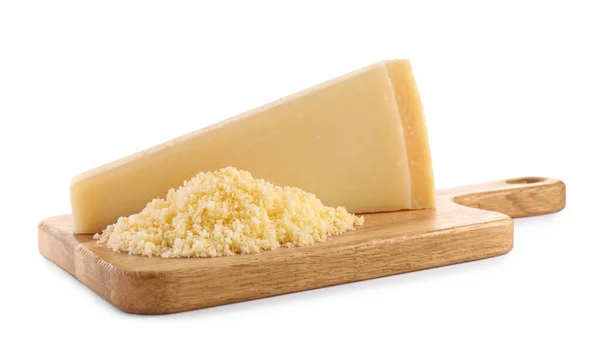 Delicious Grated Parmesan Cheese White Background — Fotografia de Stock