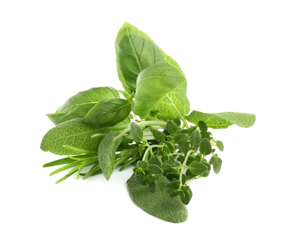 Various Fresh Aromatic Herbs White Background — Stock Photo, Image