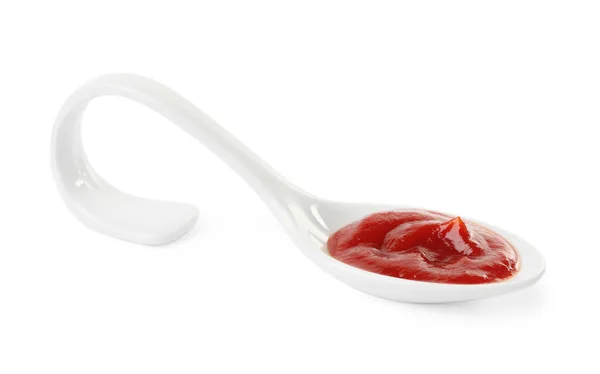 Ketchup Ceramic Serving Spoon Isolated White — Stock Photo, Image