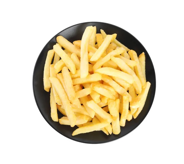 Plate Delicious French Fries White Background Top View — Stockfoto
