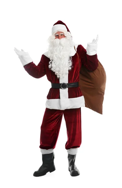 Santa Claus Con Saco Sobre Fondo Blanco — Foto de Stock