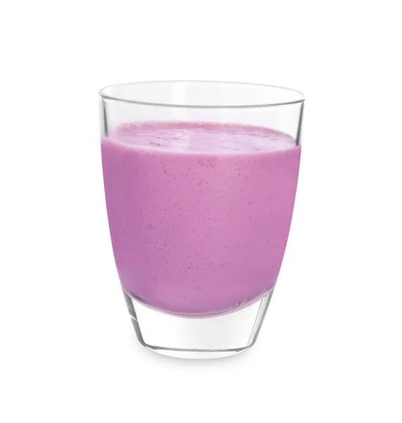 Delicioso Batido Mora Vidrio Sobre Fondo Blanco — Foto de Stock