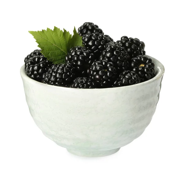 Bowl Fresh Ripe Blackberries Isolated White — 스톡 사진
