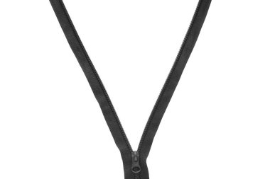 Beyaz zemin üzerinde siyah fermuar, üst görünüm