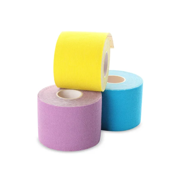 Many Bright Kinesio Tape Rolls White Background — Stock Photo, Image