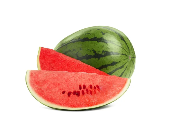 Tasty Whole Cut Watermelon White Background — Φωτογραφία Αρχείου