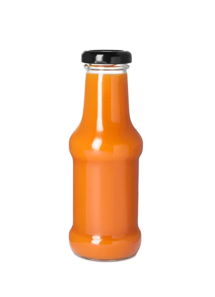 Fresh Carrot Juice Glass Bottle Isolated White — Stockfoto