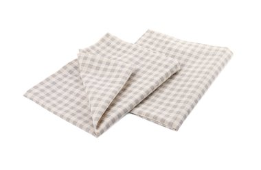 Two grey plaid napkins on white background